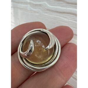 Cosmos Lemon Citrine Sterling Silver Yellow Cabochon Handmade Ring US 6.25 inch